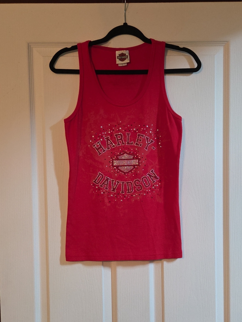 Sexy Harley Davidson Rhinestone Embellished Ribbed Tank Top.